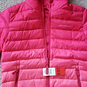 New girls down puffer jacket reversible medium 10-12 hombre pink eddie bauer
